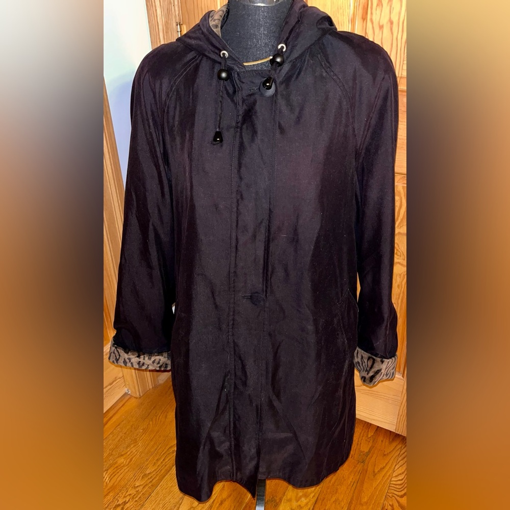 Vintage Halston Lifestyle Leopard Trim Trench Coat Heritage Style Rain Jacket 12